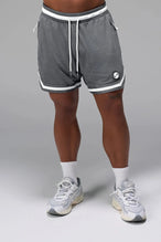 Front View of Gray GTS Evolve Mesh 6 Inch Shorts, featuring dual side pockets and 6 inch inseam for performance and functionality 
