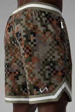 Back View of Digital Camo GTS Evolve Mesh 8 Inch Shorts, featuring an 8-inch inseam, custom digital camo design and zipper pockets