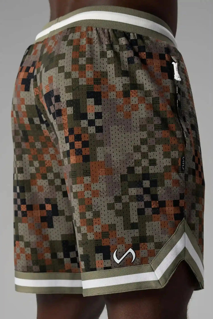 Back View of Digital Camo GTS Evolve Mesh 8 Inch Shorts, featuring an 8-inch inseam, custom digital camo design and zipper pockets