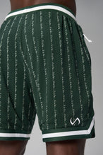Back View of Green GTS Evolve Mesh 8 Inch Shorts, featuring an 8-inch inseam, custom pinstripe design and zipper pockets