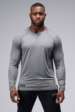 Front View Of the GTS Fitted Henley Long Sleeve in Charcoal Heather