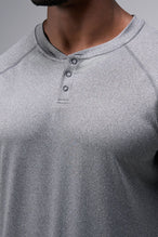 Front View Of the GTS Fitted Henley Long Sleeve in Charcoal Heather