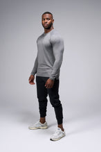 Front View Of the GTS Fitted Henley Long Sleeve in Charcoal Heather