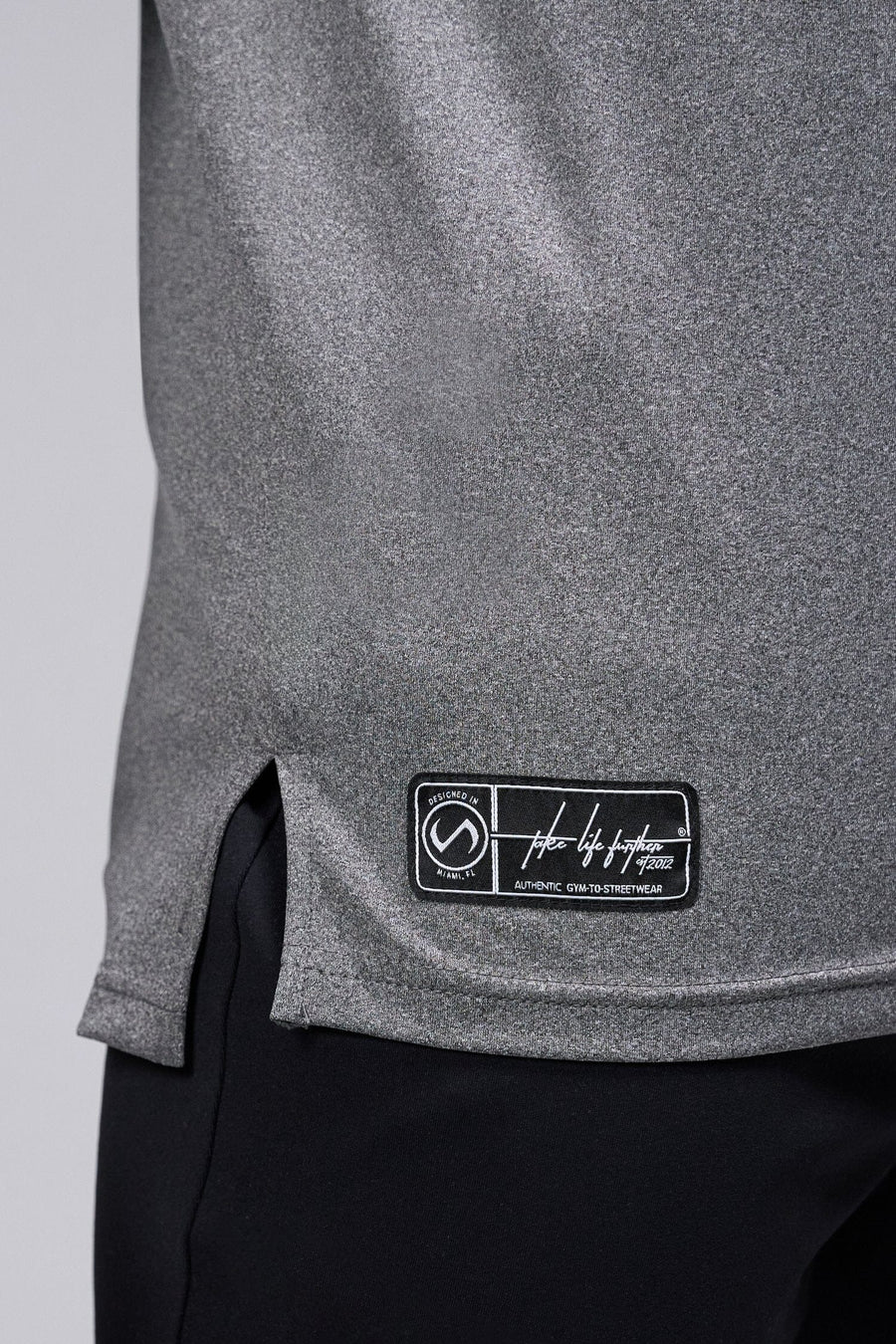 Front View Of the GTS Fitted Henley Long Sleeve in Charcoal Heather