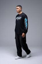 Front View of Black TLF GTS Oversized Heavy Weight Long Sleeve, durable and versatile for gym or street wear 