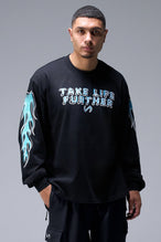 Front View of Black TLF GTS Oversized Heavy Weight Long Sleeve, durable and versatile for gym or street wear 