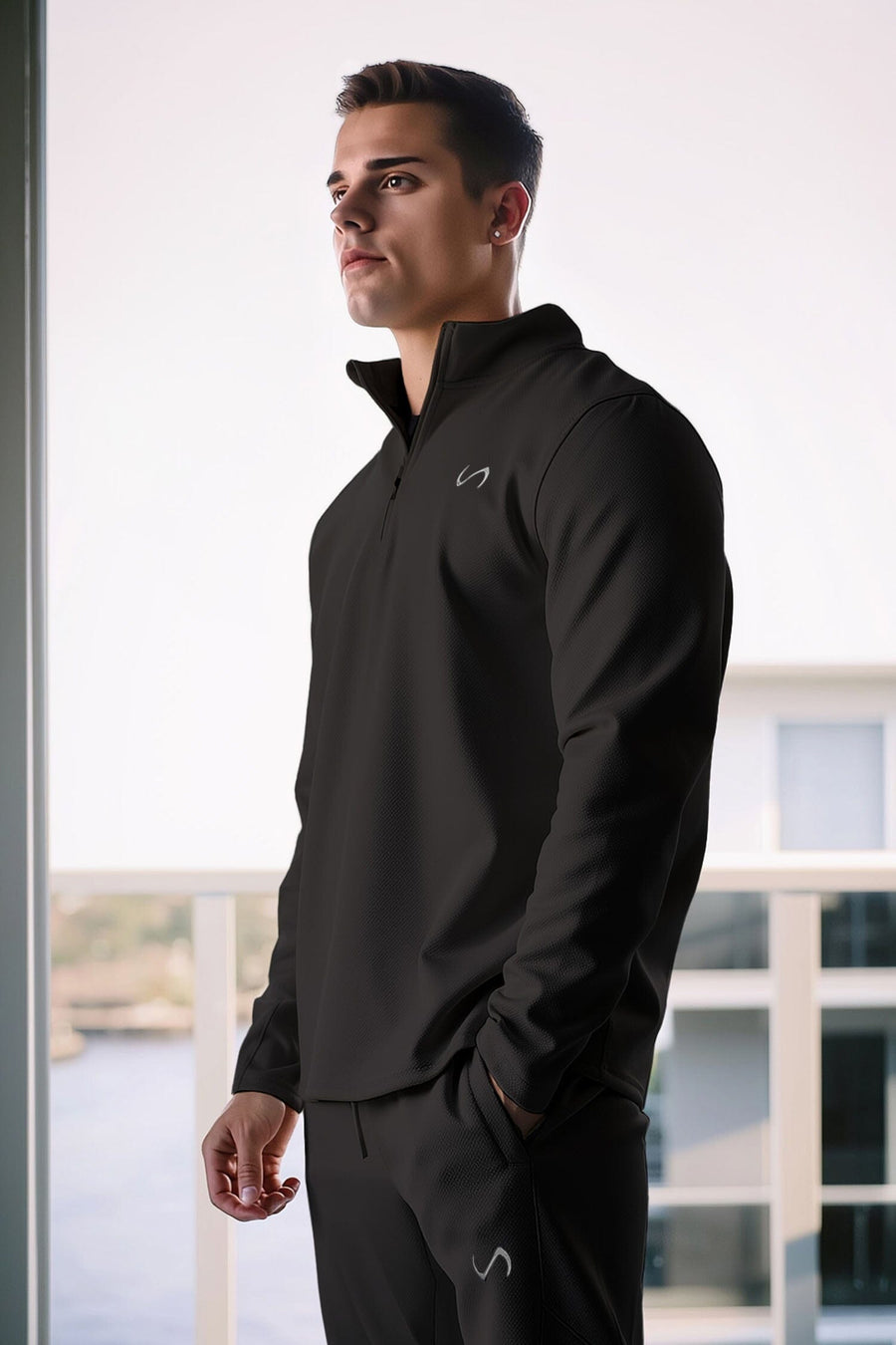 Product Lifestyle Image GTS Quad Tech Quarter-Zip Pullover Black