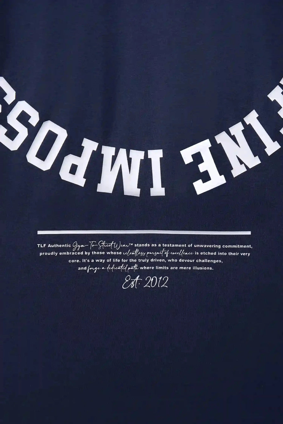 Detail View of Blue the TLF Redefine Original Cotton Luxe Oversized LS Tee that features a bold back graphic in an oversized fit. 