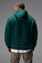 Back View of Green TLF GTS Twill Tech Quarter-Zip Hoodie, featuring contrast stitching, kangaroo pockets and unmatched style