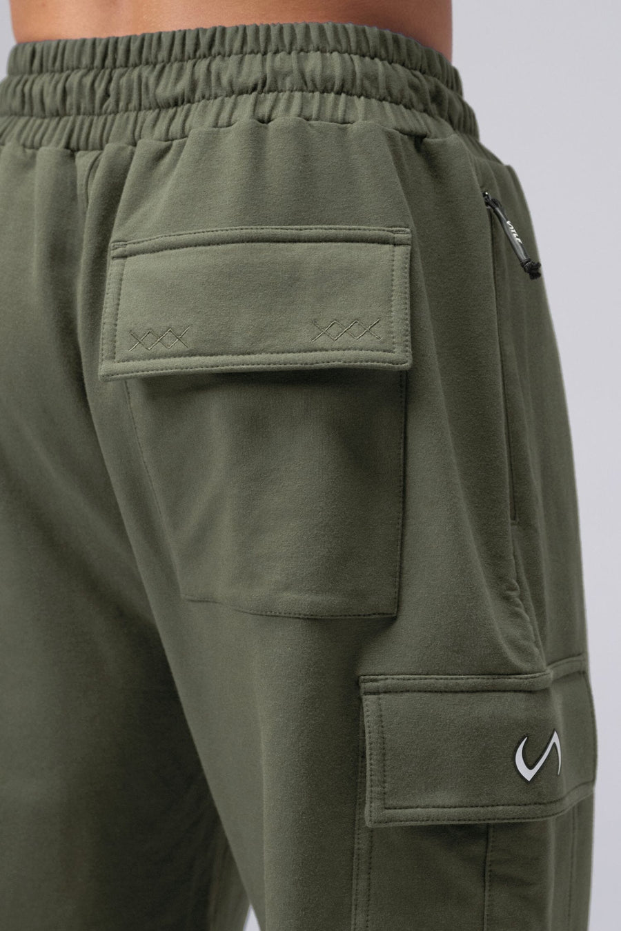 Back View Of Men's GTS Vital Terry Cargo Joggers in Sage