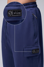 Zoomed Side View Of Men's GTS Vital Terry Cargo Joggers in Navy Blue