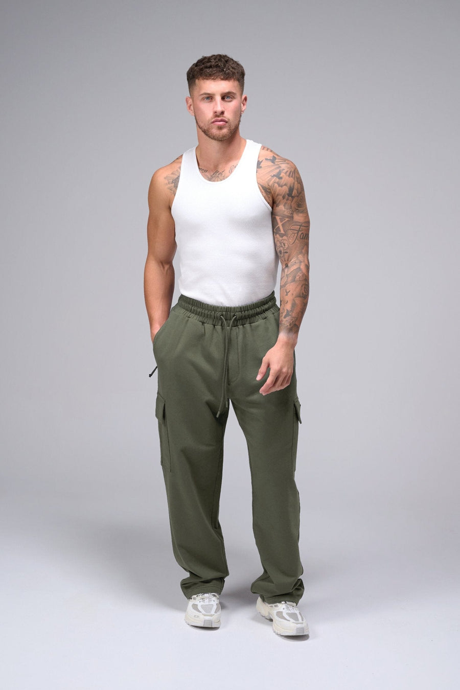 Front View Of Men's GTS Vital Terry Cargo Joggers in Sage