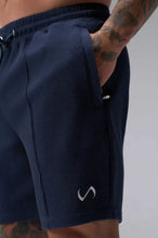 Detail View of Blue TLF GTS Waffle Tech Shorts, featuring a 7 Inch inseam, an athletic relaxed fit with zipper pockets designed for all day wear