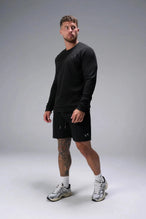 Front View of Black TLF GTS Waffle Tech Shorts, featuring a 7 Inch inseam, an athletic relaxed fit with zipper pockets designed for all day wear