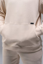 Front View of White TLF GTS Waffle Tech Hoodie, featuring kangaroo pockets, and double panel hoodie designed for all day wear