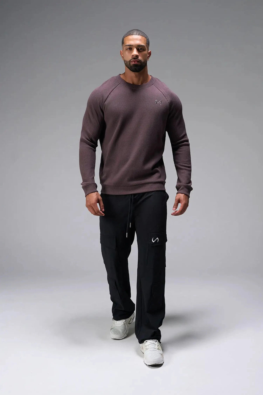 Front View of Purple the TLF Waffle Tech Crew Neck featuring a raglan sleeve in our premium waffle knit fabric