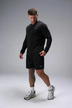 Front View of Black the TLF Waffle Tech Crew Neck featuring a raglan sleeve in our premium waffle knit fabric