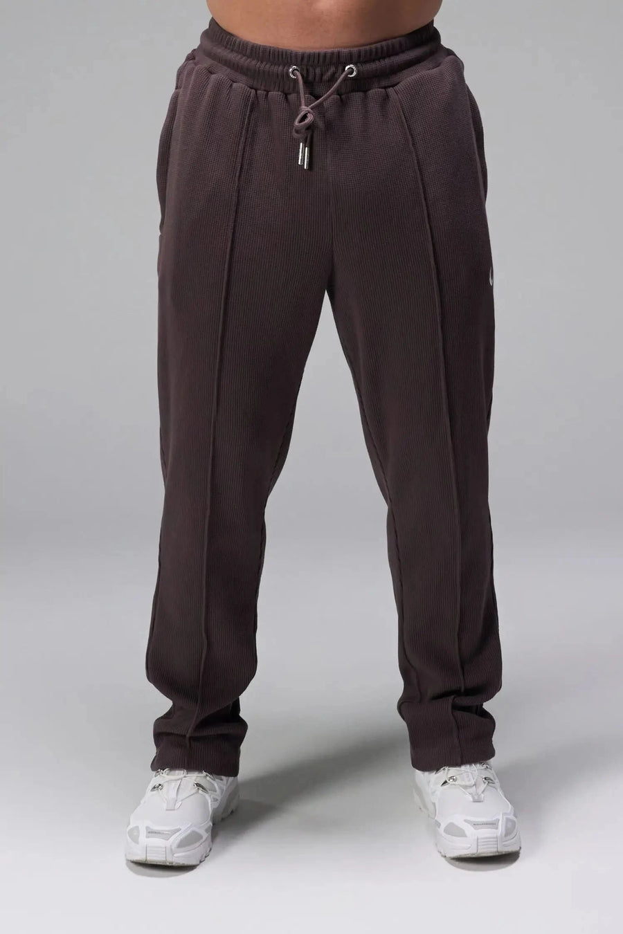 Front View of Brown the TLF GTS Waffle Tech Straight Leg Pants featuring pintuck detailing, zippered pockets and straight leg design