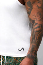 Front View of White Icon Ribbed Straight Hem Tank featuring our physique enhancing design, straight hem and relaxed fit