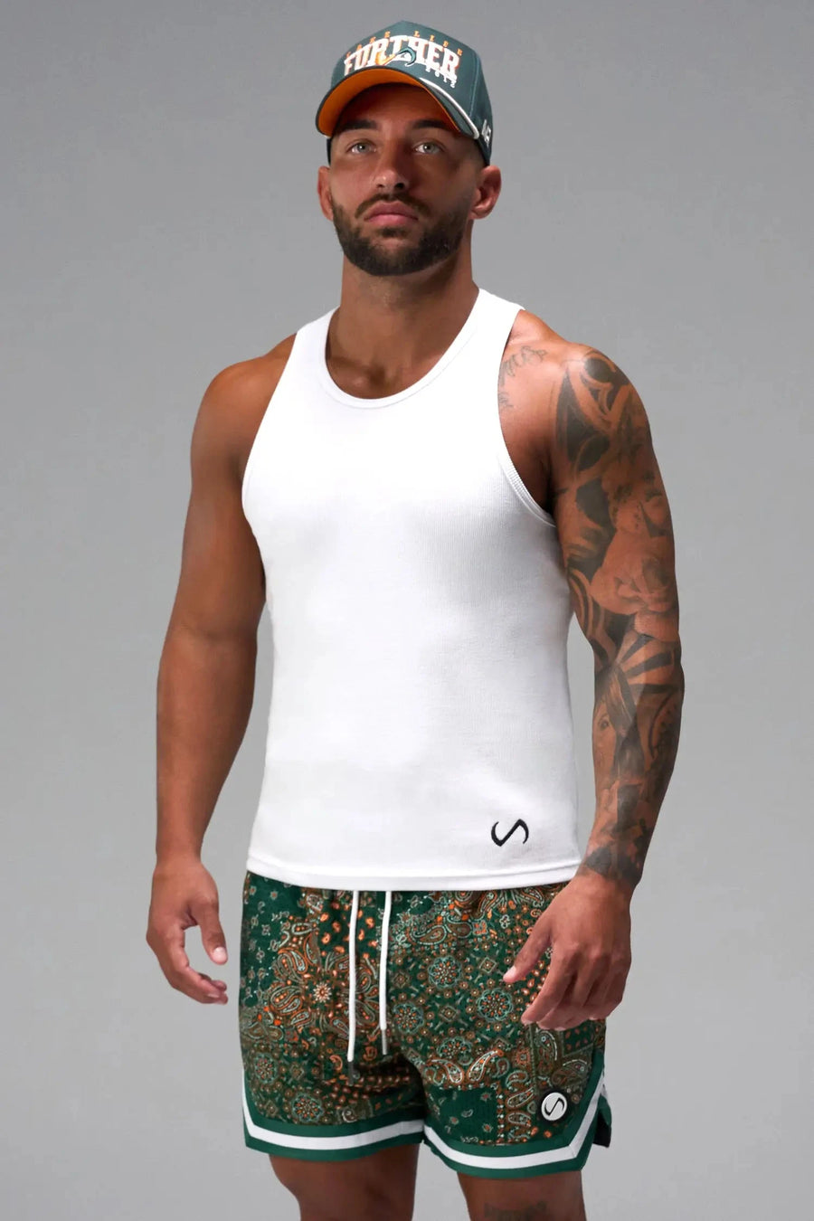 Front View of White Icon Ribbed Straight Hem Tank featuring our physique enhancing design, straight hem and relaxed fit