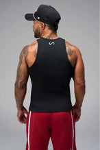 Back View of Black Icon Ribbed Straight Hem Tank featuring our physique enhancing design, straight hem and relaxed fit