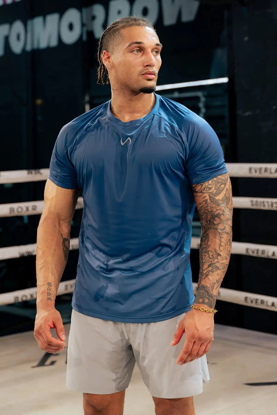 Front View of Blue the TLF Infi Cool Lightweight Cooling Shirt engineered with cooling fabric technology, raglan sleeves and laser cut perforations. 