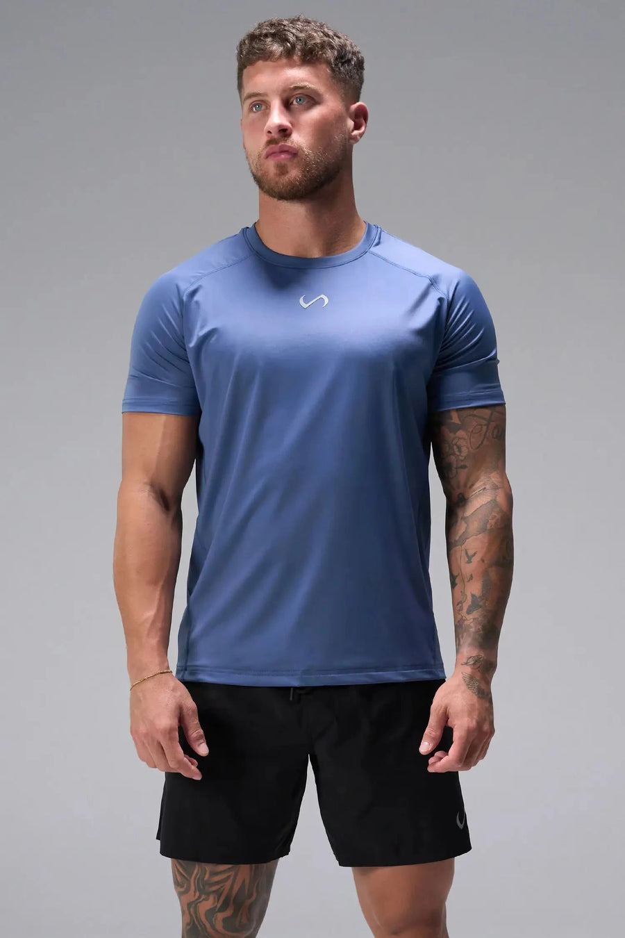 Front View of Blue the TLF Infi Cool Lightweight Cooling Shirt engineered with cooling fabric technology, raglan sleeves and laser cut perforations. 