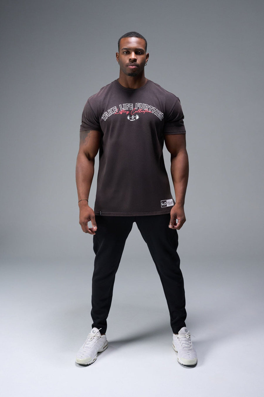 Front View of Black TLF Lifting Dura Cotton Oversized Tee, durable, vintage wash tee for gym or street wear 
