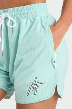Front View of Seafoam Green Miami Mecca Mesh 5 Shorts