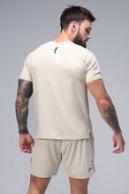 Back View of Oat Milk TLF Micro Mesh 6.5 Inch Shorts, featuring zippered pockets, 6.5” inch inseam and adjustable waistband