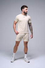 Front View of Oat Milk TLF Micro Mesh Tee, featuring raglan sleeves in performance Micro Mesh Fabric for breathability