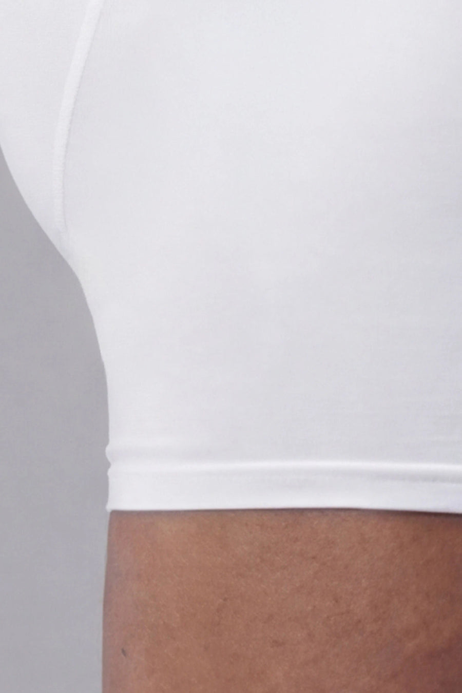 White Mens Performance Boxer Brief featuring engineered pouch gusset and flatlock seam construction by TLF Apparel – detail view_x000B_ 