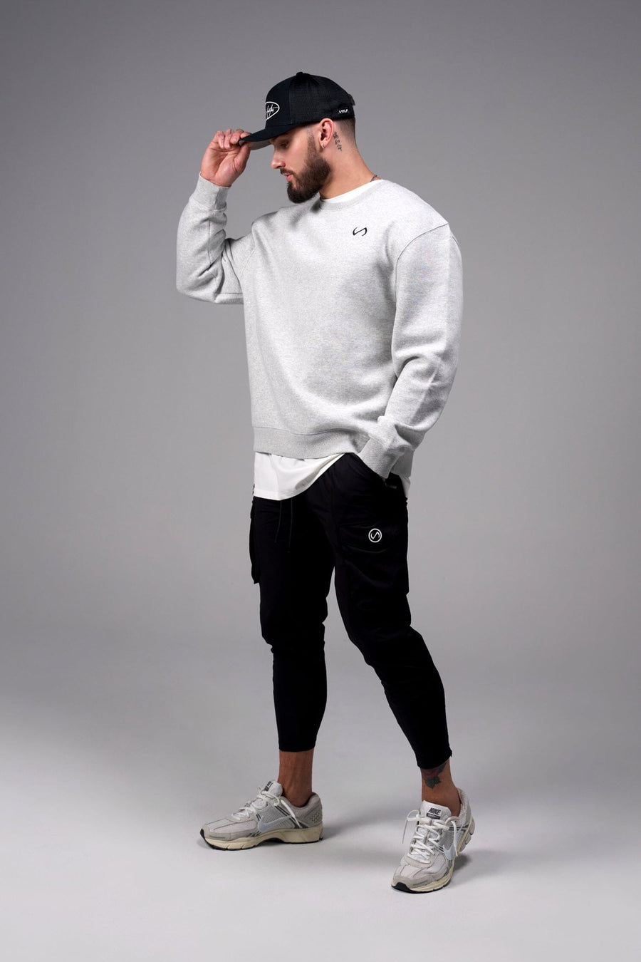 Front View of Light Heather Gray Pivotal Crewneck Sweatshirt
