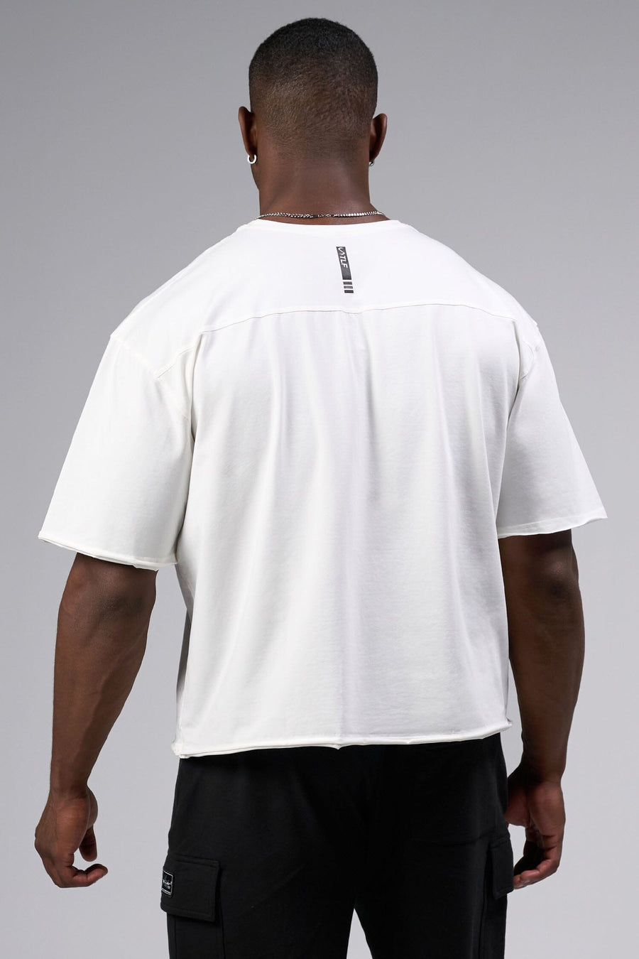 Back View Of Raw Edge Cropped Tee in White
