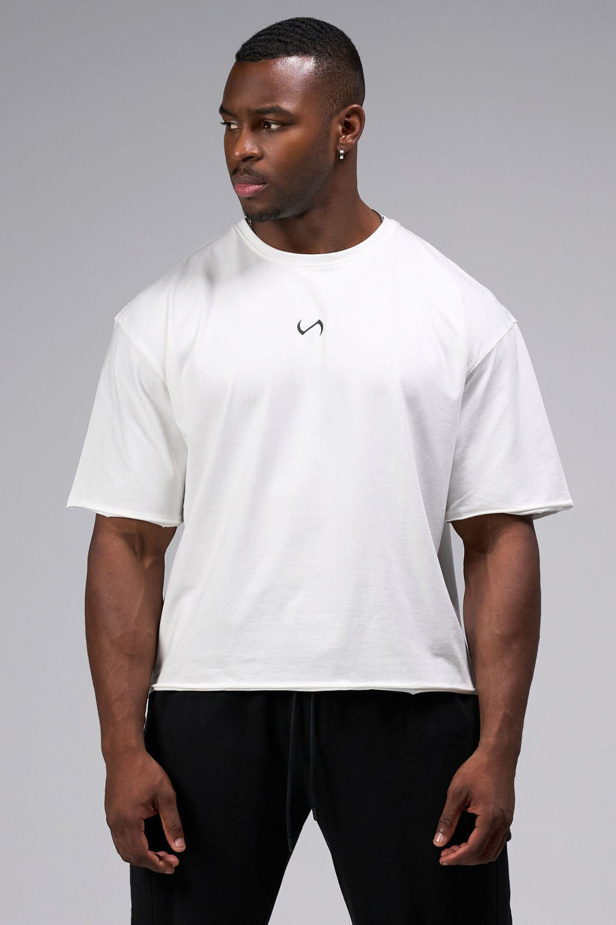 Front View Of Raw Edge Cropped Tee in White