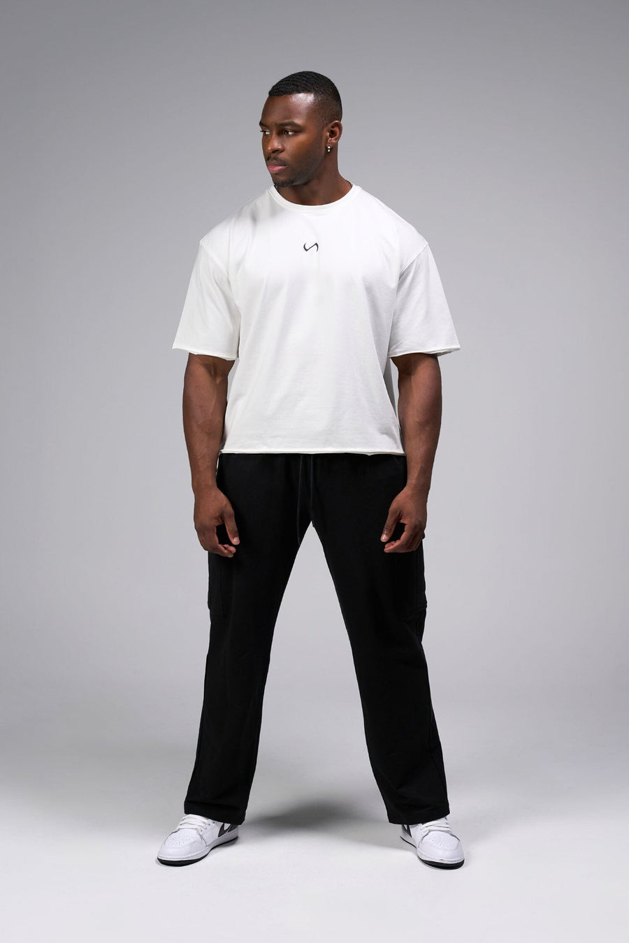 Front View Of Raw Edge Cropped Tee in White