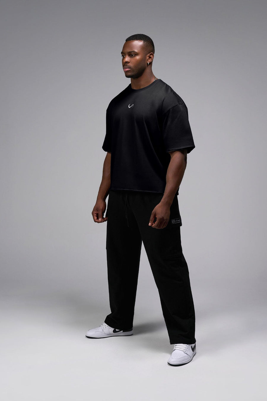 Front View Of Raw Edge Cropped Tee in Black