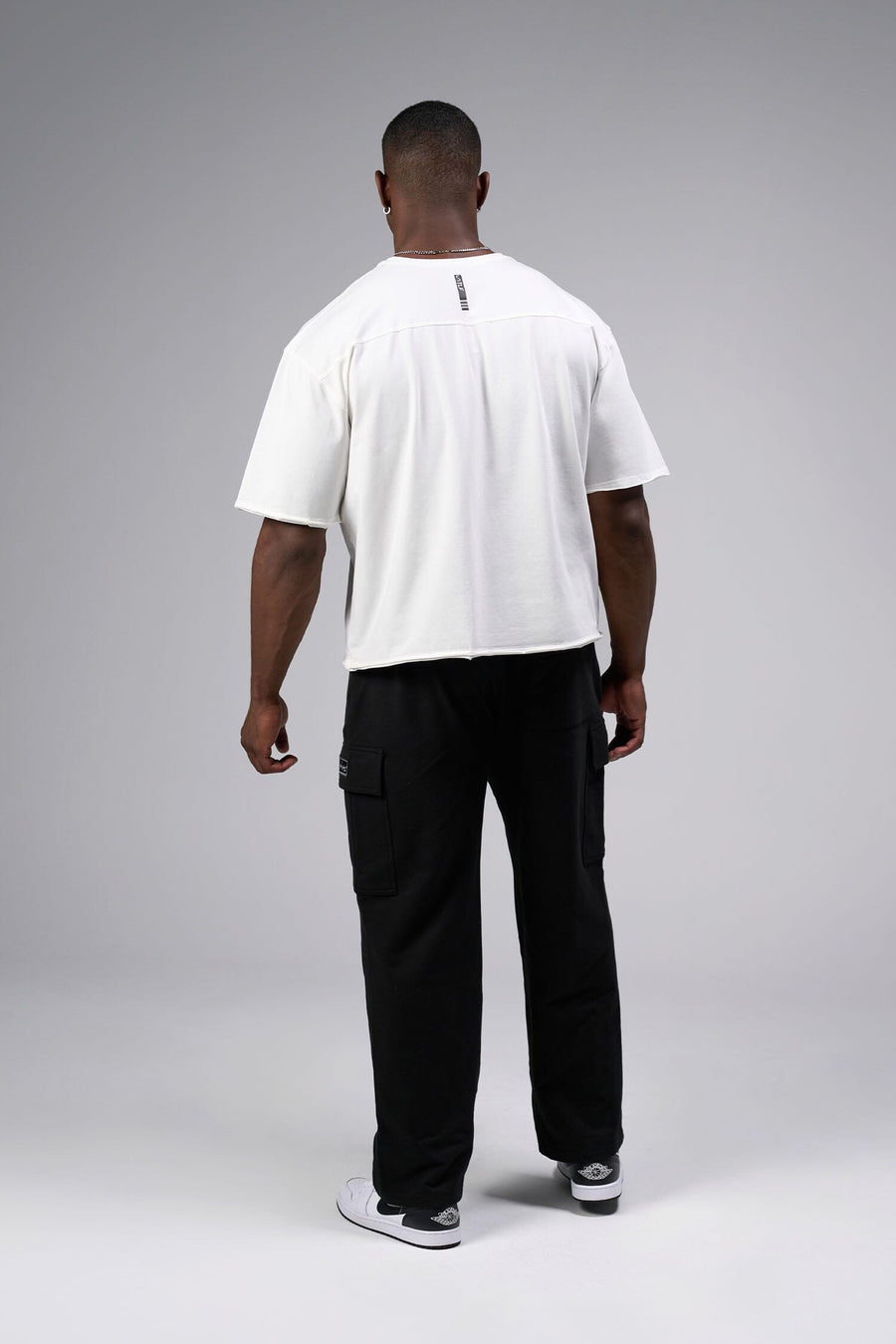 Back View Of Raw Edge Cropped Tee in White