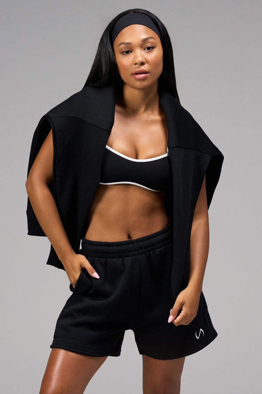 Front View of Black Reset Oversized Shorts
