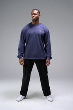 Front View Of Midnight Blue R.I. Oversized Heavy Weight Long Sleeve, durable and versatile for gym or street wear