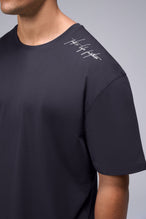 Front View Of Script Cotton Luxe Oversized Tee in Black