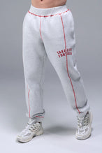 Front View of Gray TLF Scuba Tech Contrast Stitch Joggers, featuring side zipper pockets and contrast stitching for streetwear aesthetic 