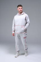 Front View of Gray TLF Scuba Tech Contrast Stitch Joggers, featuring side zipper pockets and contrast stitching for streetwear aesthetic 
