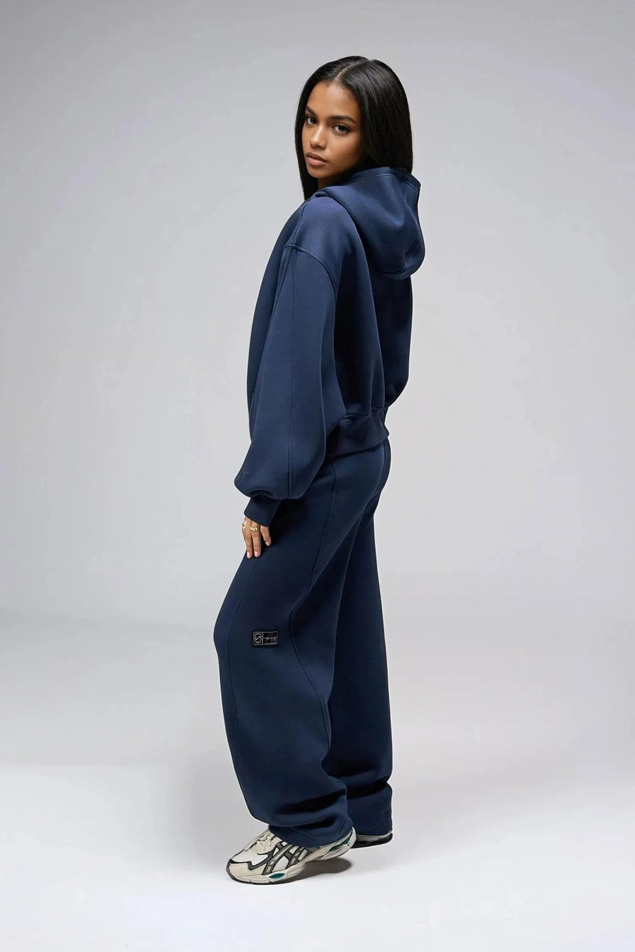 TLF Scuba Tech™ Oversized Cropped Hoodie  – Featuring TLF Model Wearing Women’s Oversized Pullover Blue Hoodie 