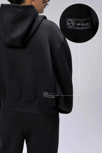TLF Scuba Tech™ Oversized Cropped Hoodie  – Featuring TLF Model Wearing Women’s Oversized Pullover Black Hoodie 