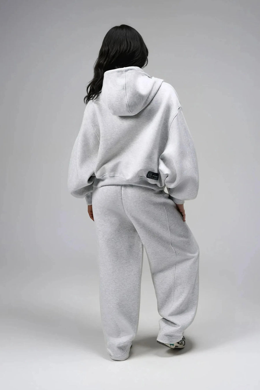 TLF Scuba Tech™ Oversized Cropped Hoodie  – Featuring TLF Model Wearing Women’s Oversized Pullover Gray Hoodie 