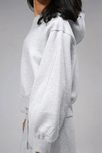 TLF Scuba Tech™ Oversized Cropped Hoodie  – Featuring TLF Model Wearing Women’s Oversized Pullover Gray Hoodie 