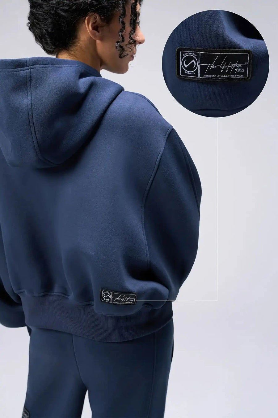 TLF Scuba Tech™ Oversized Cropped Hoodie  – Featuring TLF Model Wearing Women’s Oversized Pullover Blue Hoodie 