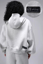TLF Scuba Tech™ Oversized Cropped Hoodie  – Featuring TLF Model Wearing Women’s Oversized Pullover Gray Hoodie 