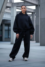 TLF Scuba Tech™ Oversized Cropped Hoodie  – Featuring TLF Model Wearing Women’s Oversized Pullover Black Hoodie 